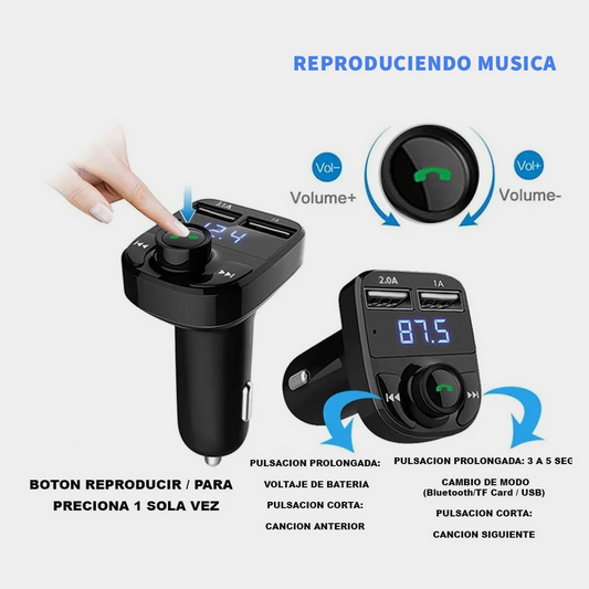 Transmisor Bluetooth X8 para Auto | Llamadas y Música Manos Libres