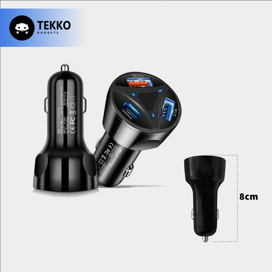 Cargador para Carro Triple Puerto USB + Tipo C | Carga Rápida