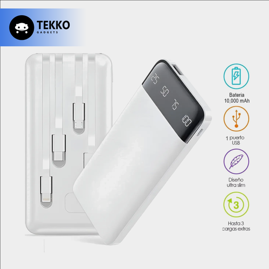 Power Bank 10.000mAh XGB017 | Cables Integrados + Puerto USB