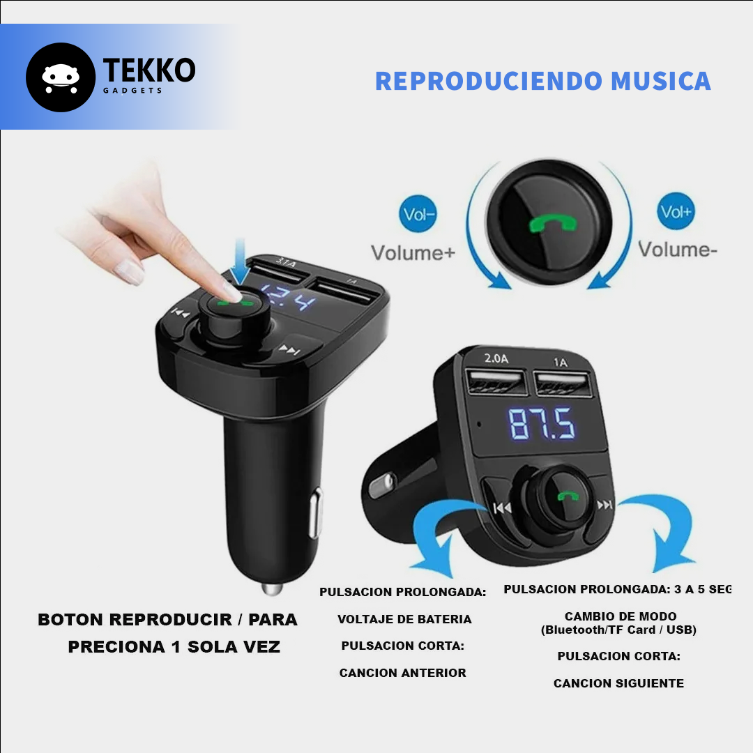 Transmisor Bluetooth X8 para Auto | Llamadas y Música Manos Libres